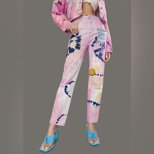 Poster Grl Tie Dye Straight Leg Patched Jeans